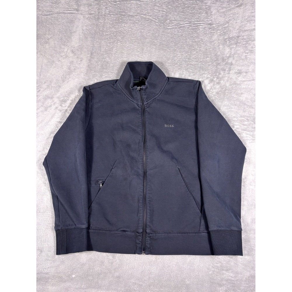 Boss Jacket Mens M Black Long Sleeve Full Zip Mock Neck Ribbed Cuffs